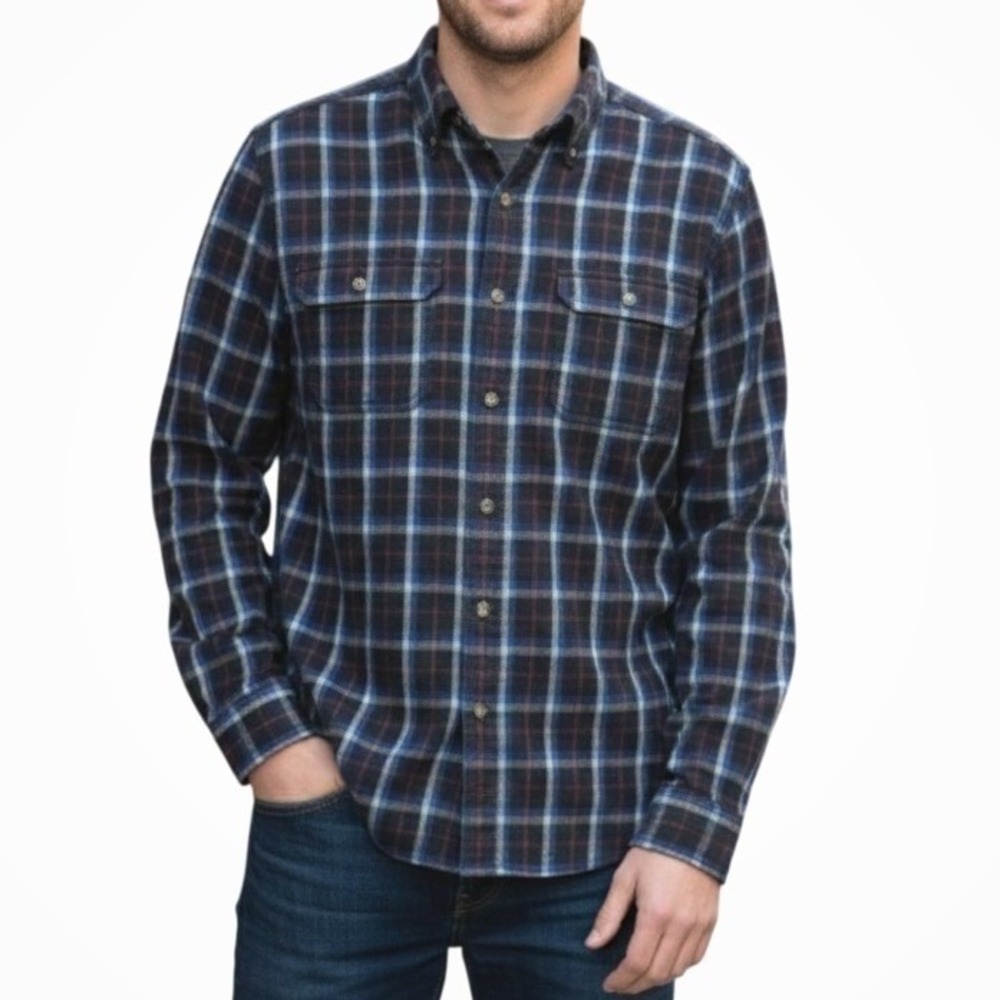 Vintage Carhartt Mens Flannel Shirt Size M Black Blue Plaid Button Down Outdoors